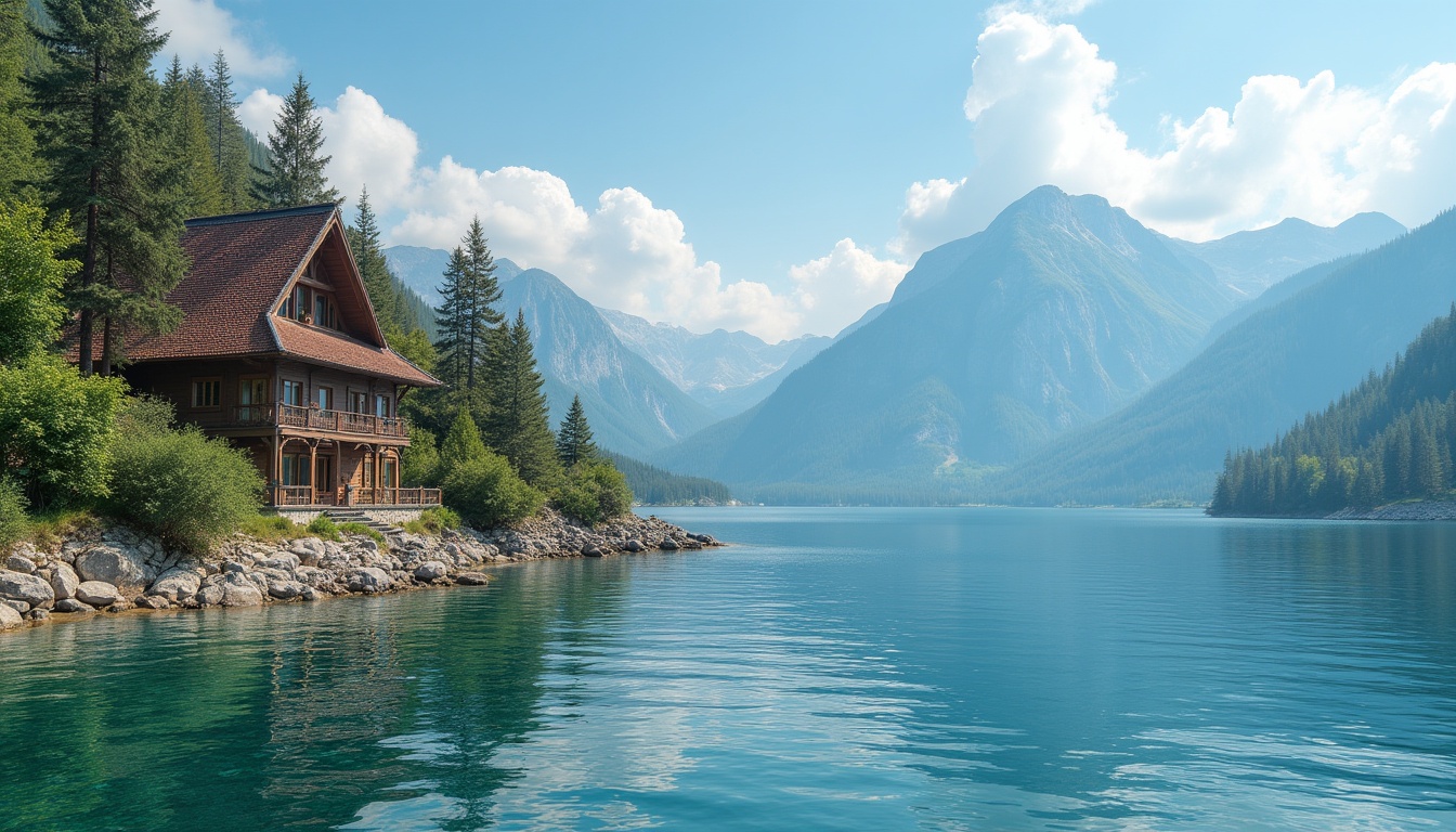 Imagine panoramică cu Pensiune Mai Danube pe malul Dunării, cu vegetație luxuriantă și o barcă la ponton